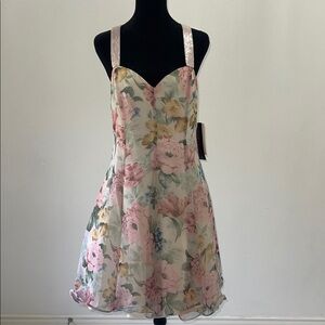 Floral Sleeveless Dress with Pink and Green Accents